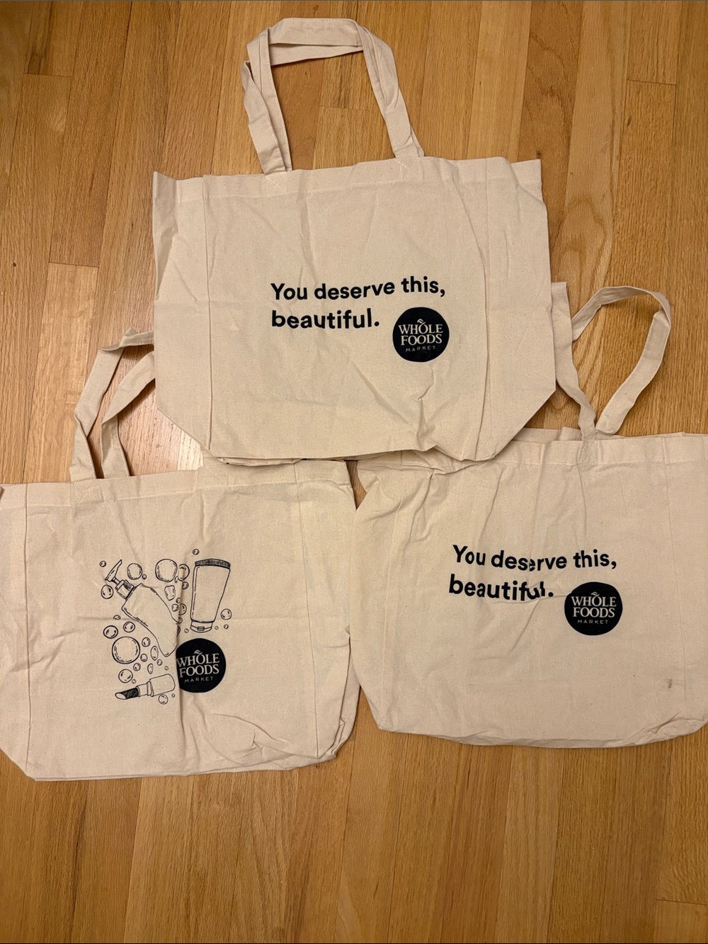 Whole Foods Natural Canvas Tote Bags Set of 3 - Cream